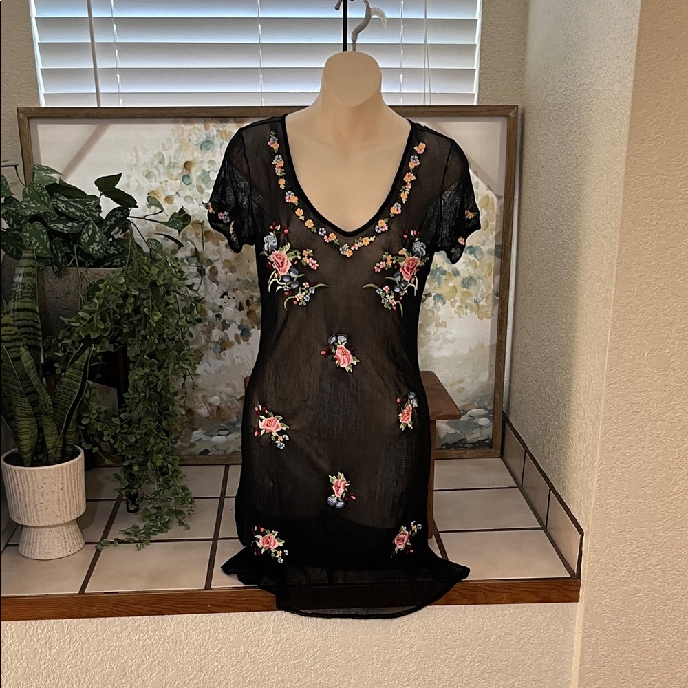 Vivienne Tam Black Floral Embroidered Midi Dress